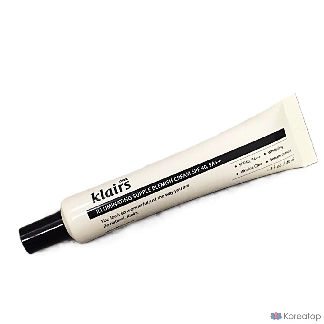 Крем для лица Dear, Klairs Illuminating Supple Blemish Cream с естественной коррекцией тона кожи и защитой от УФ-излучения, нейтральный бежевый, 1 шт., 40 мл