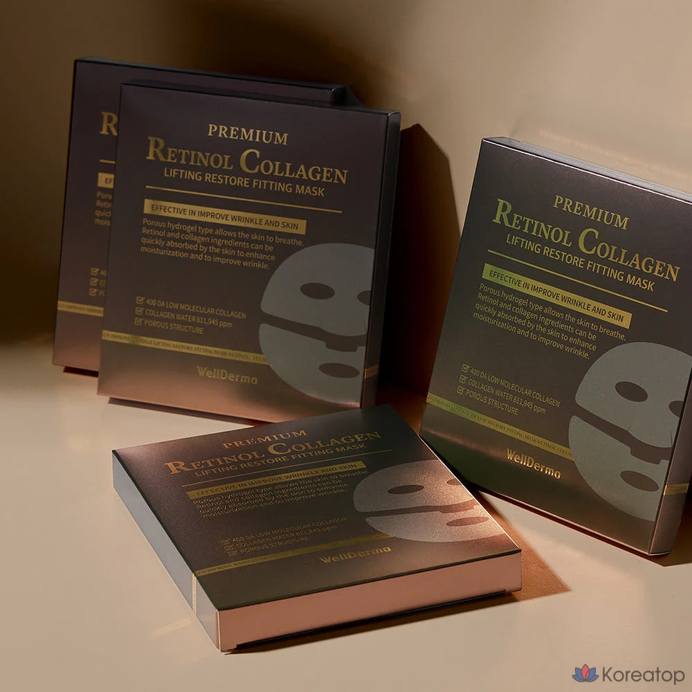Набор из 7 масок WellDerma Premium Retinol Collagen Lifting Restore Fitting Mask, 7 штук, 1 упаковка., фото 3