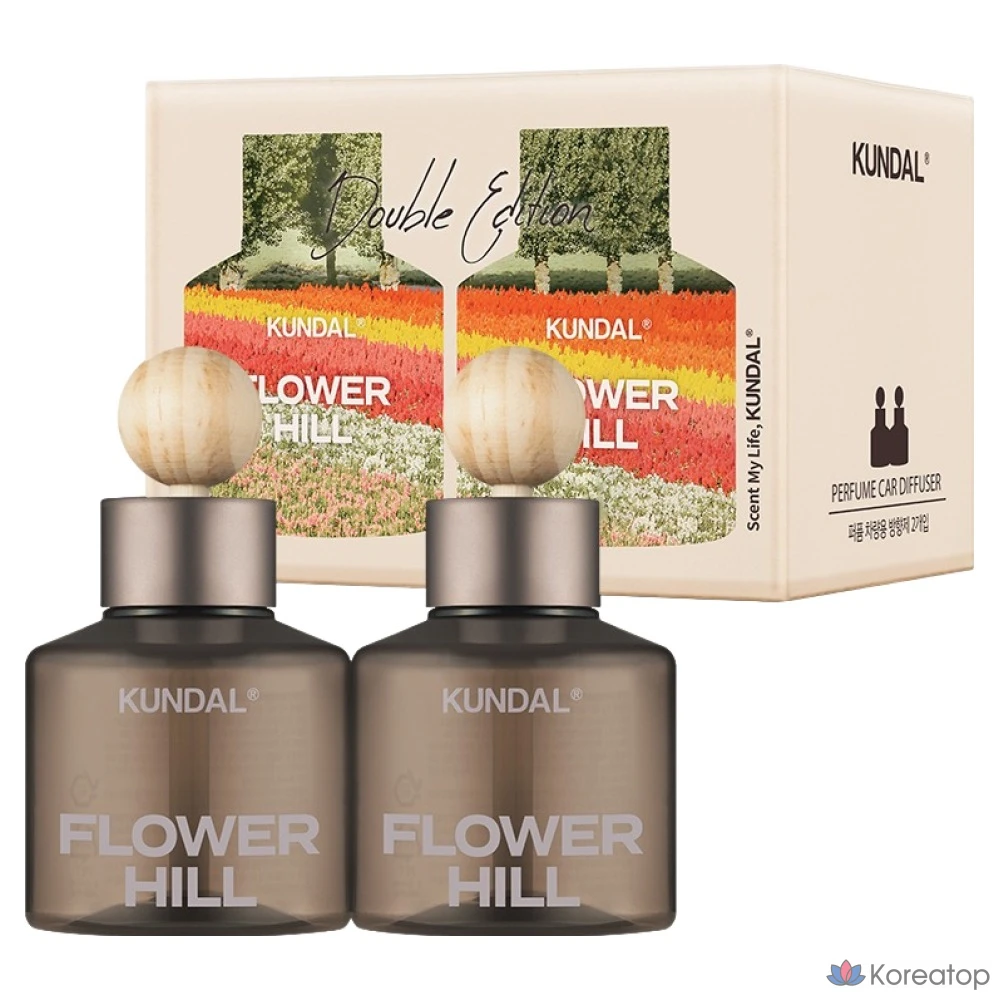 Автомобильный освежитель воздуха Kundal Perfume 75 мл (2 шт.) + деревянные шарики-палочки 2 шт., Flower Hill, 1 комплект