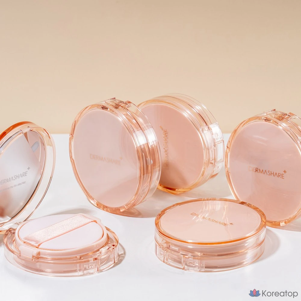 Тональный крем-кушон Dermashare Vegan Radiant Glow Long-Lasting Air Fixing Cover Cushion Pact + набор сменных блоков, № 23 (1 основной продукт + 2 сменных блока, 1 шт.), фото 8