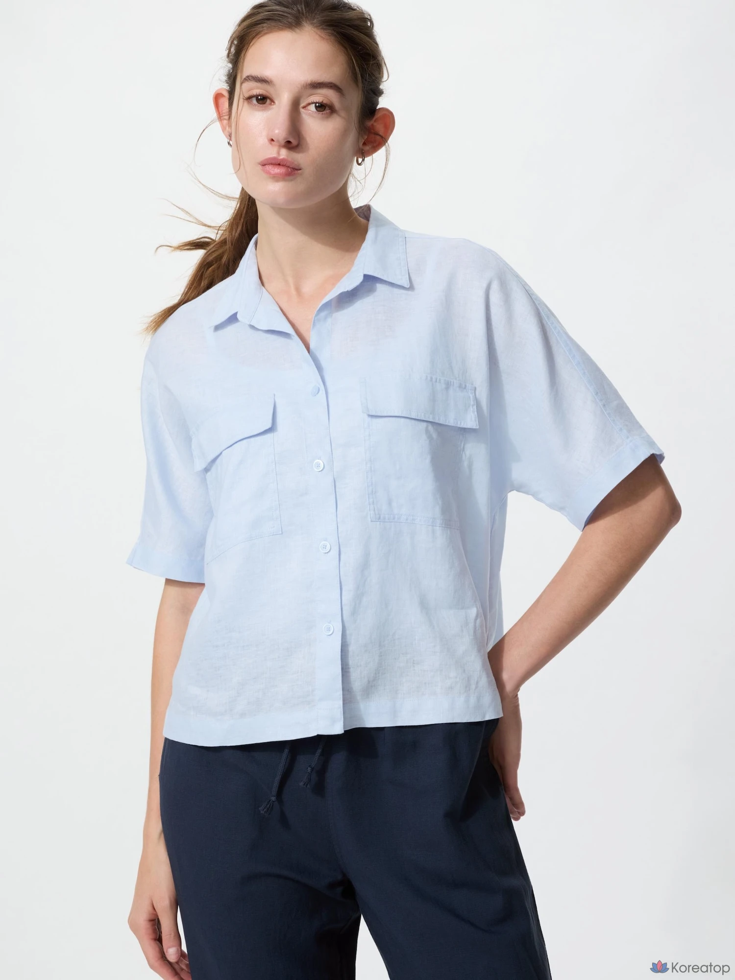 Рубашка Uniqlo Premium Linen Skipper Boxy Shirt (Short Sleeve)