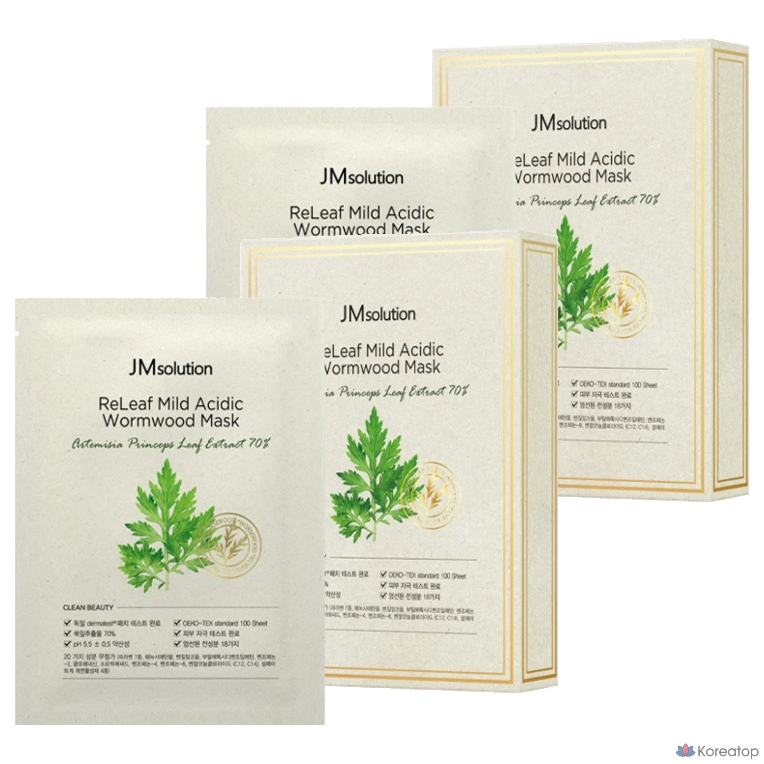 Маска для лица JM Solution Relief с умеренно кислой средой и экстрактом полыни, 10 штук в упаковке, 2 упаковки в упаковке.