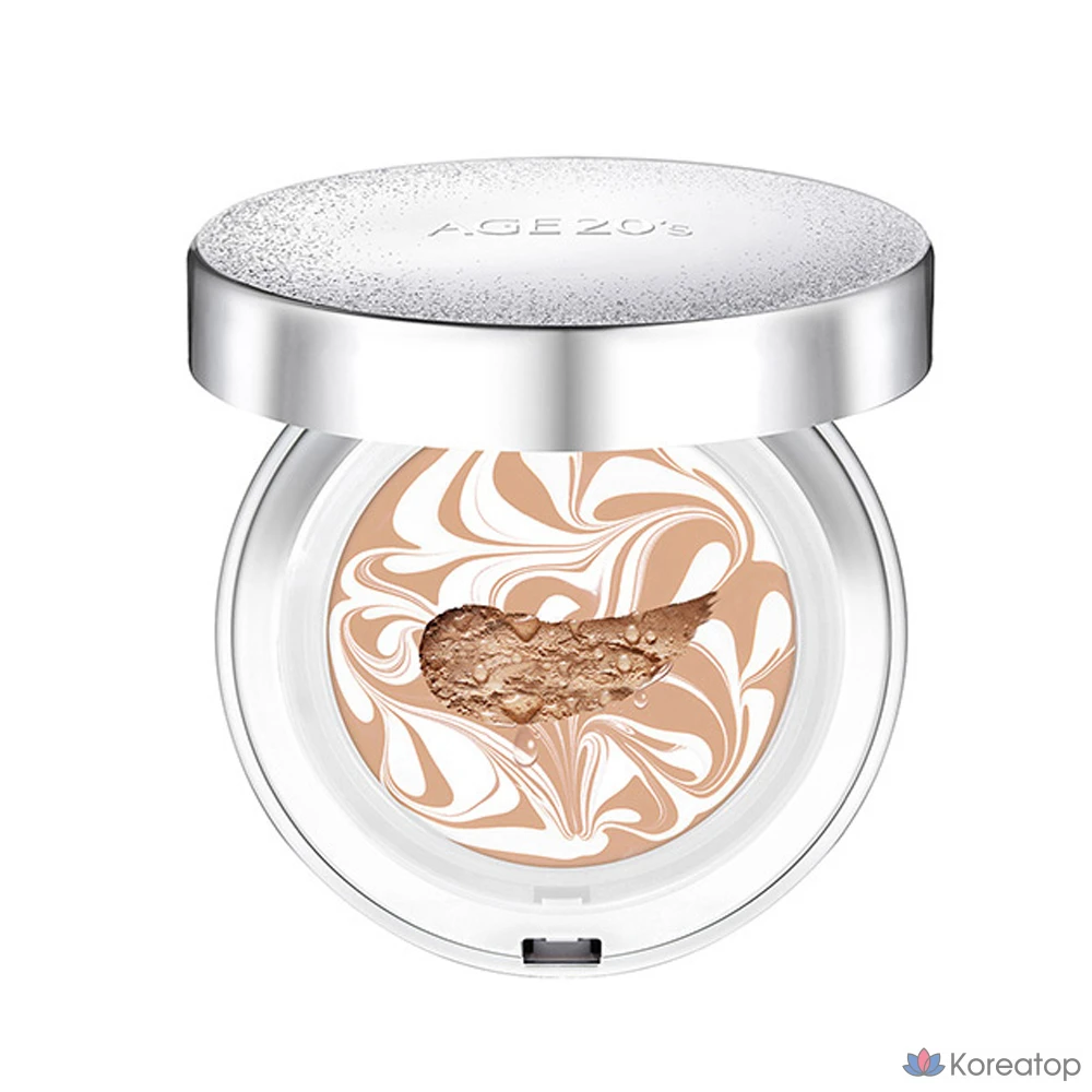 Набор для макияжа Age 20's Essence Cover Pact Sparkle Case + сменный блок 12,5 г x 2 шт. + ампула 10 мл x 4 шт., цвет белый бежевый (№ 23), 1 шт., фото 2