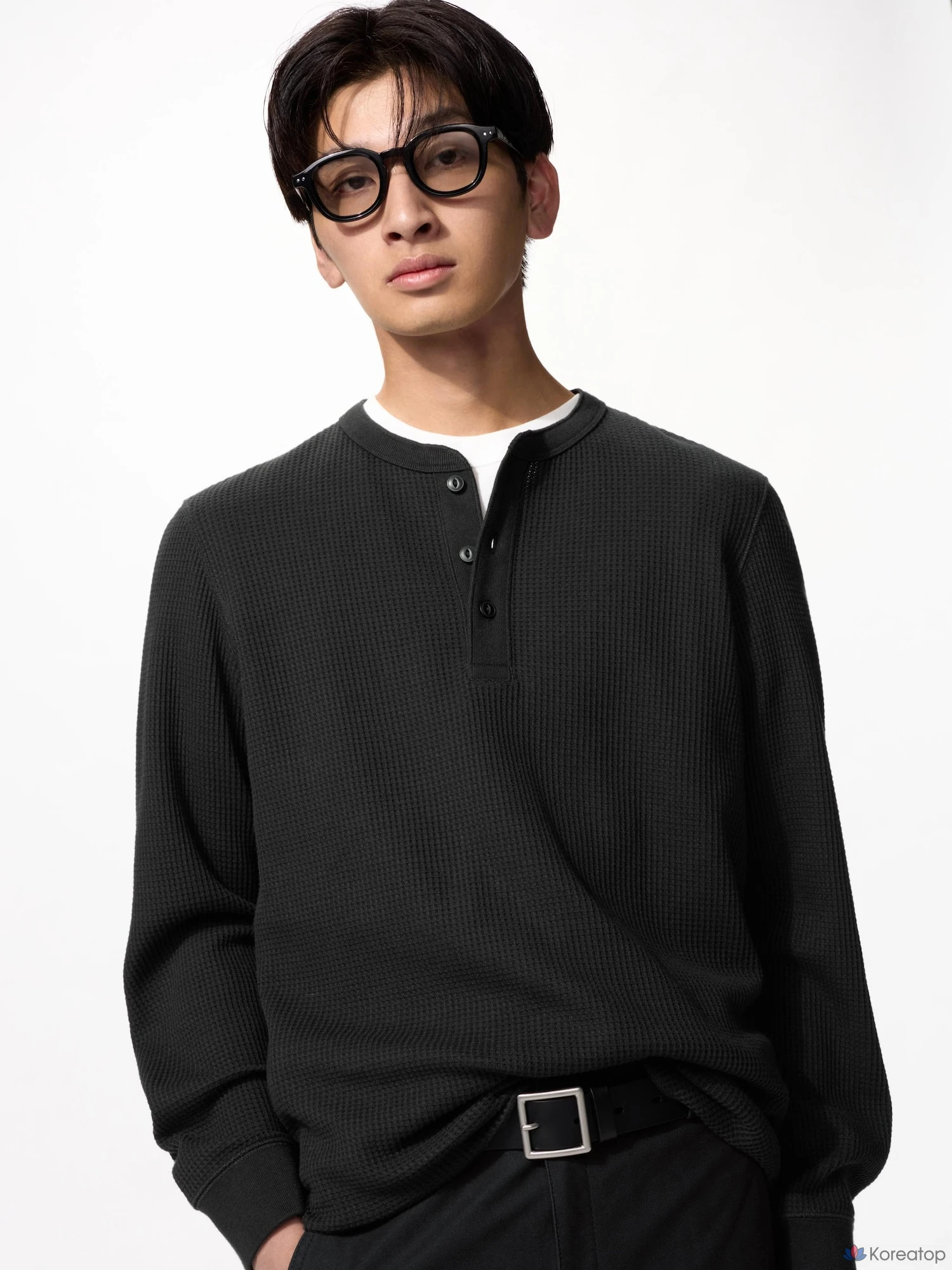 Лонгслив Uniqlo Waffle Henley Neck T-Shirt