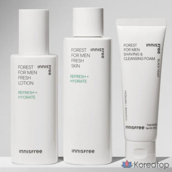 Набор Innisfree Forest for Men Fresh Skincare: 180 мл для ухода за кожей + 140 мл лосьон + 50 г средства для бритья и очищения, 4 набора., фото 4