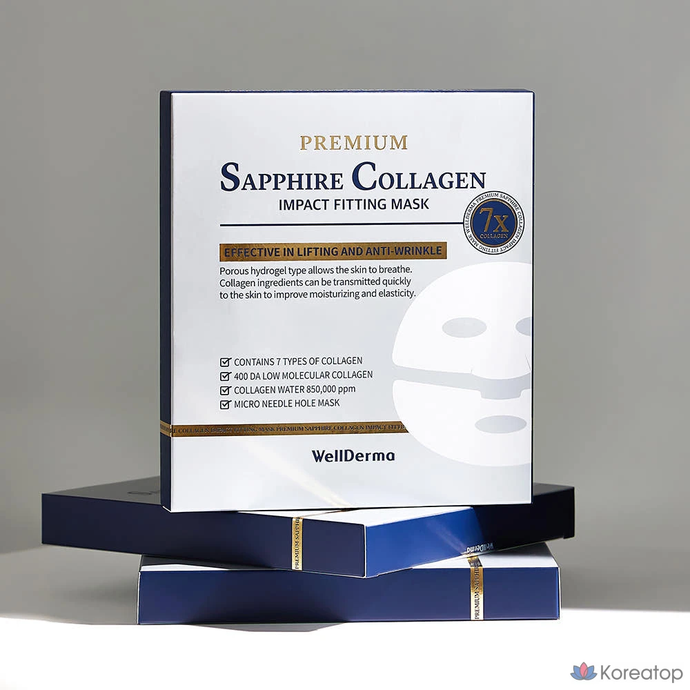 Маска для лица WellDerma Premium Sapphire Collagen Impact Fitting Mask 175 г, 7 штук в упаковке (2 шт.), фото 2