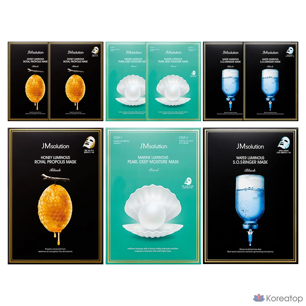 Набор масок JM Solution Mask Pack Honey Glow 10 пенсов + Ringer Water Glow 10 пенсов + Blue Glow 10 пенсов (3 набора).