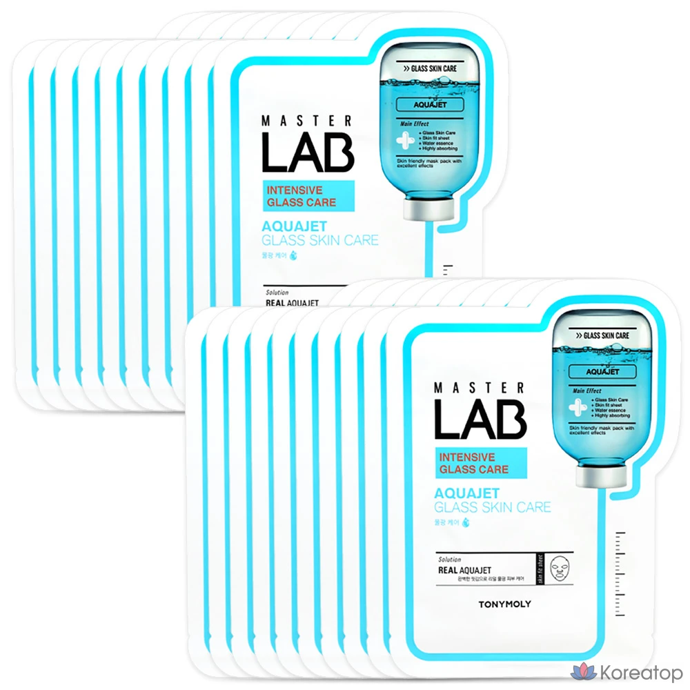 Маска для лица Tony Moly Master Lab Aqua Jet Mask Sheet, 20 листов, раствор для глаз Bio EX Cell Peptide Eye Solution, 20 листов, 1 упаковка.
