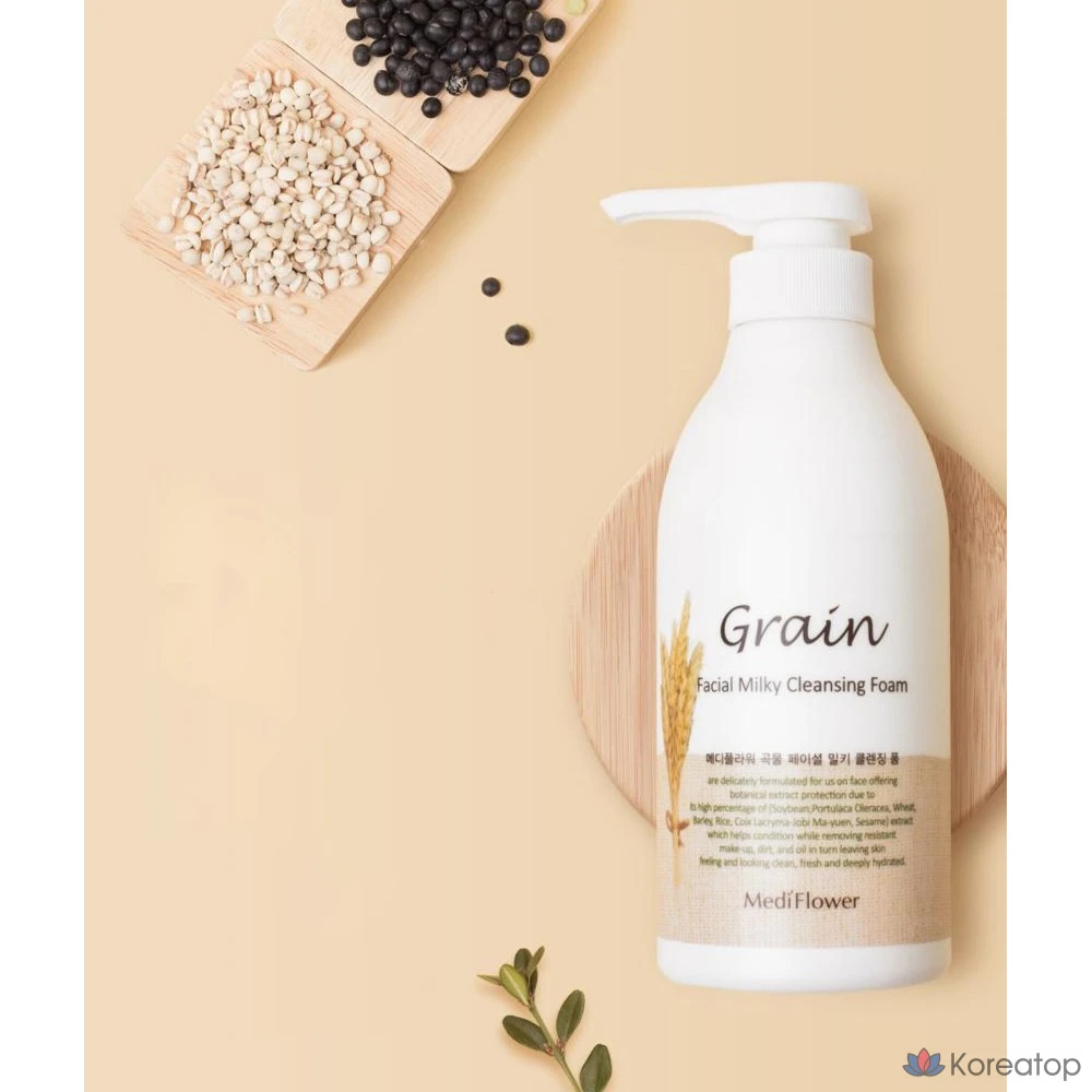 Очищающая пенка MediFlower Grain Facial Milky Cleansing Foam, 500 мл, 1 шт.