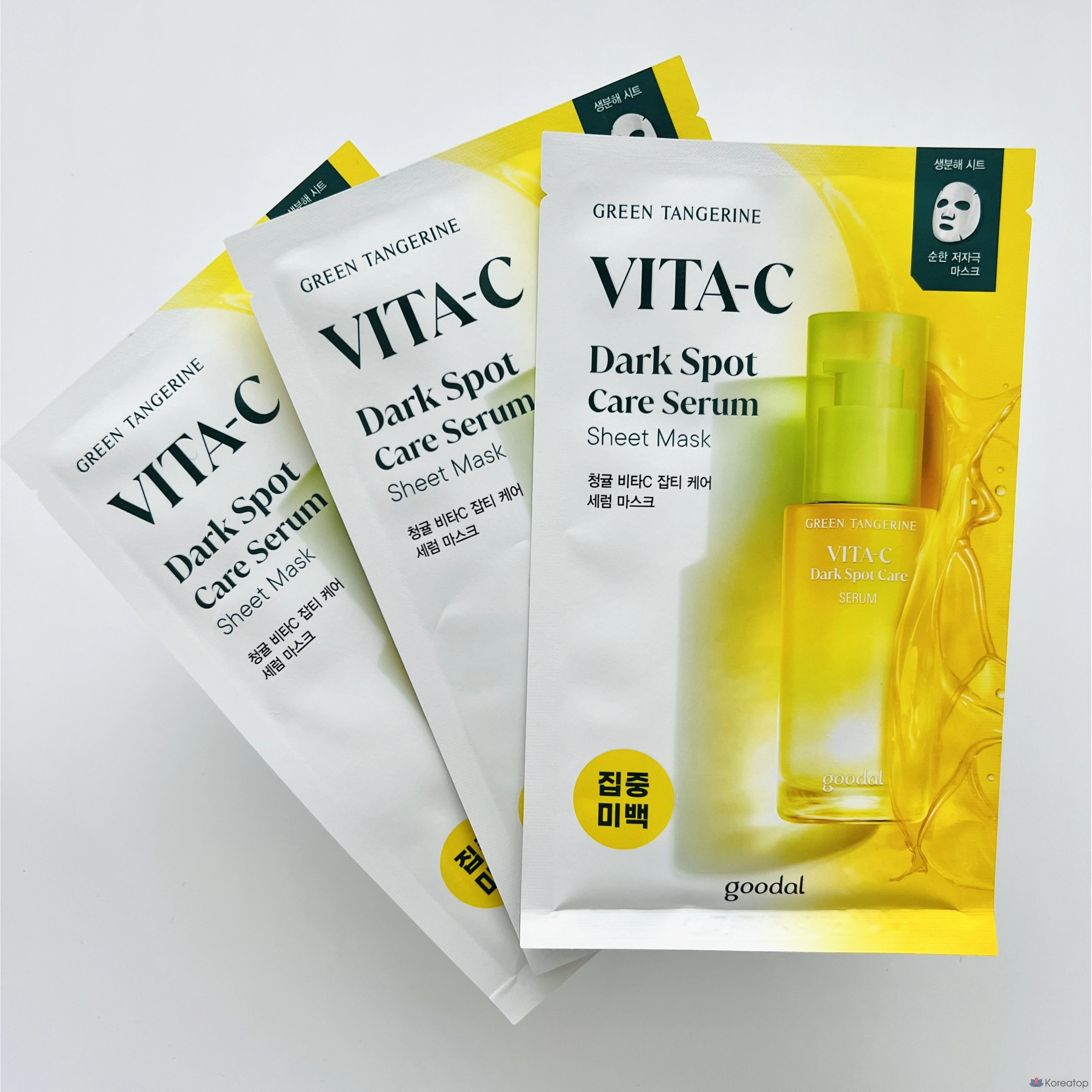 Сыворотка-маска Goodal GREEN TANGERINE VITA-C для ухода за пигментными пятнами, 3 шт., 1 упаковка, 3 листа