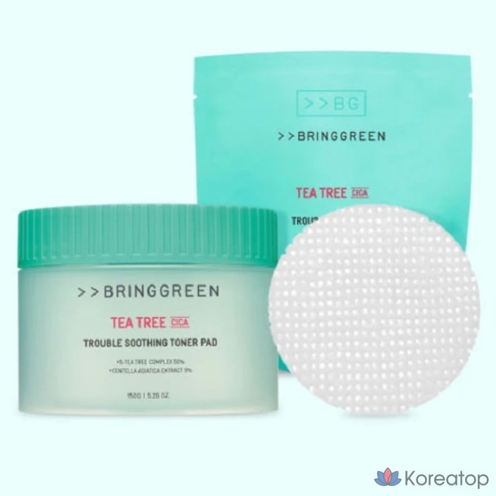 Тонизирующие подушечки для лица Bring Green Tea Tree Cica Trouble, 90 листов, 180 листов, 1 комплект