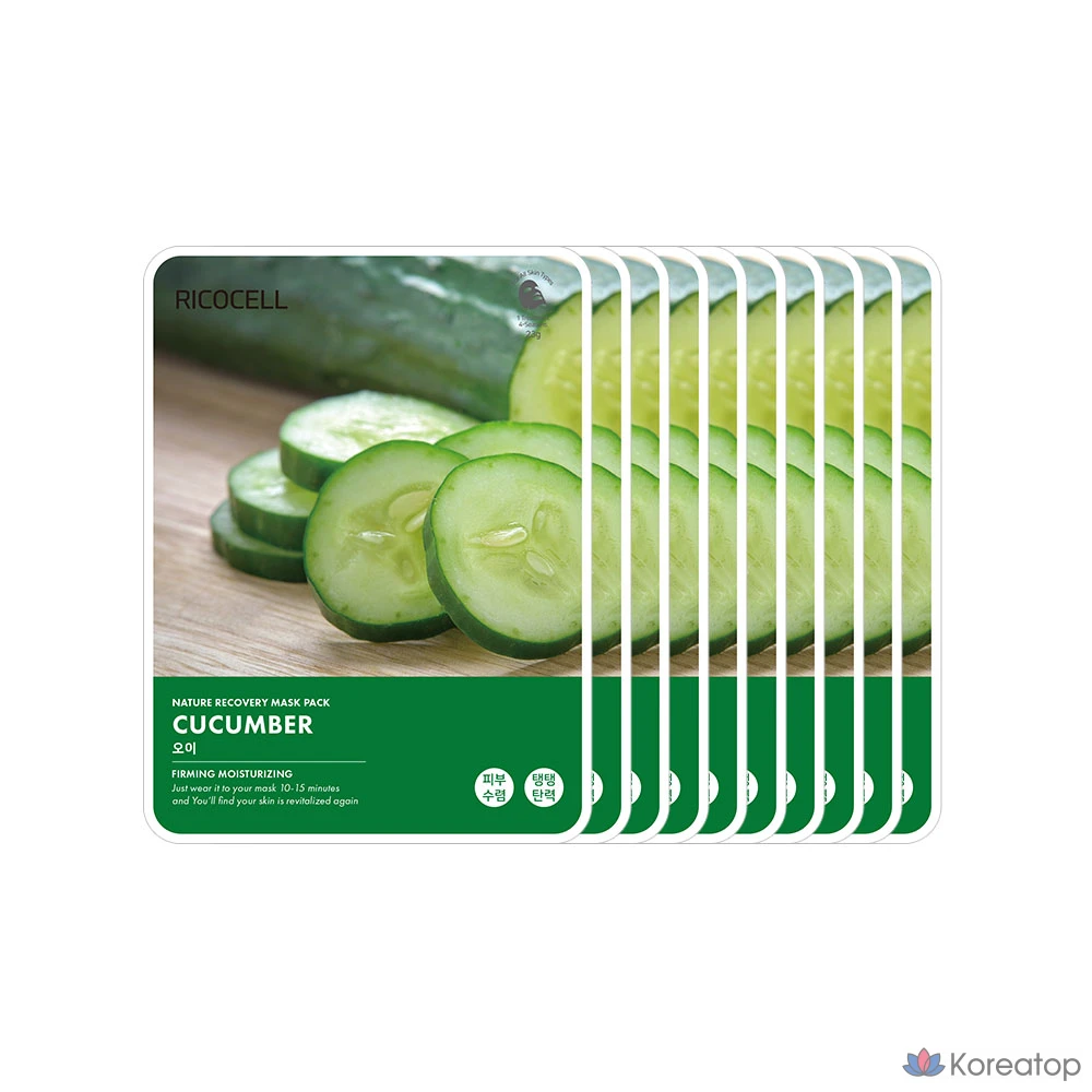 Набор масок для лица Ricocell Nature Recovery с огурцом, 23 г, 2 шт., 10 шт.
