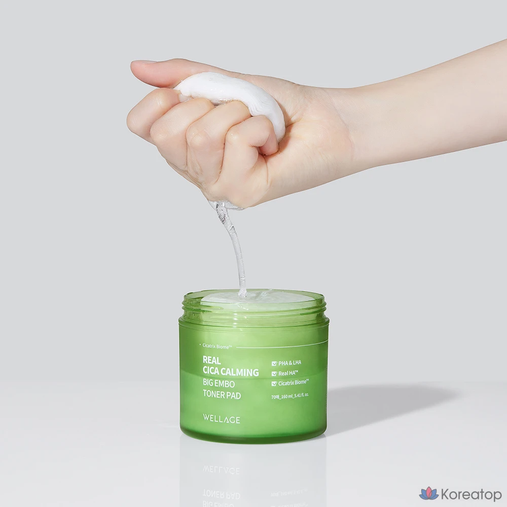 Тонизирующие подушечки WELLAGE Real Cica Calming Big Embo, 160 мл, 70 листов, 1 упаковка.