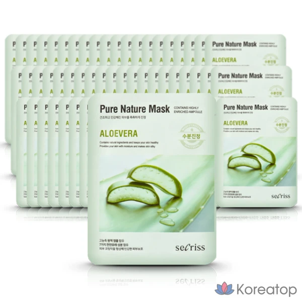 Anskin Secret Pure Nature Mask Pack, алоэ вера 25 мл x 60 листов, 1 упаковка, 60 штук