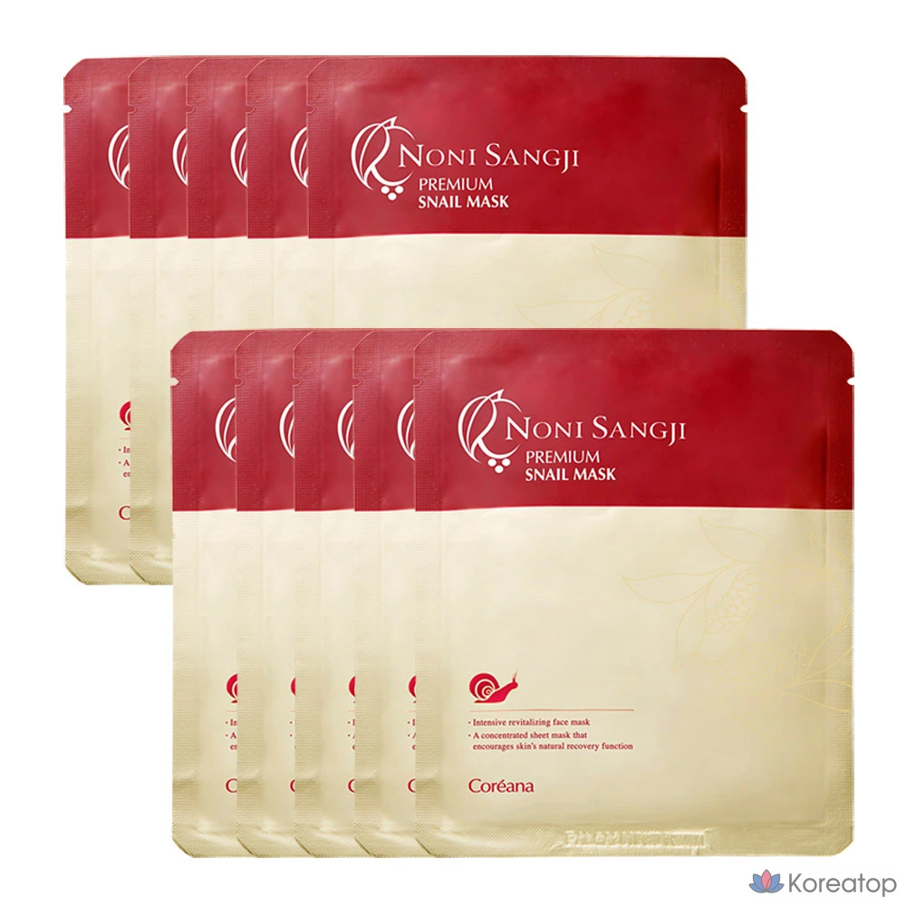 Набор из 10 масок для лица Coreana Noni Sangji Premium Snail Mask Pack.