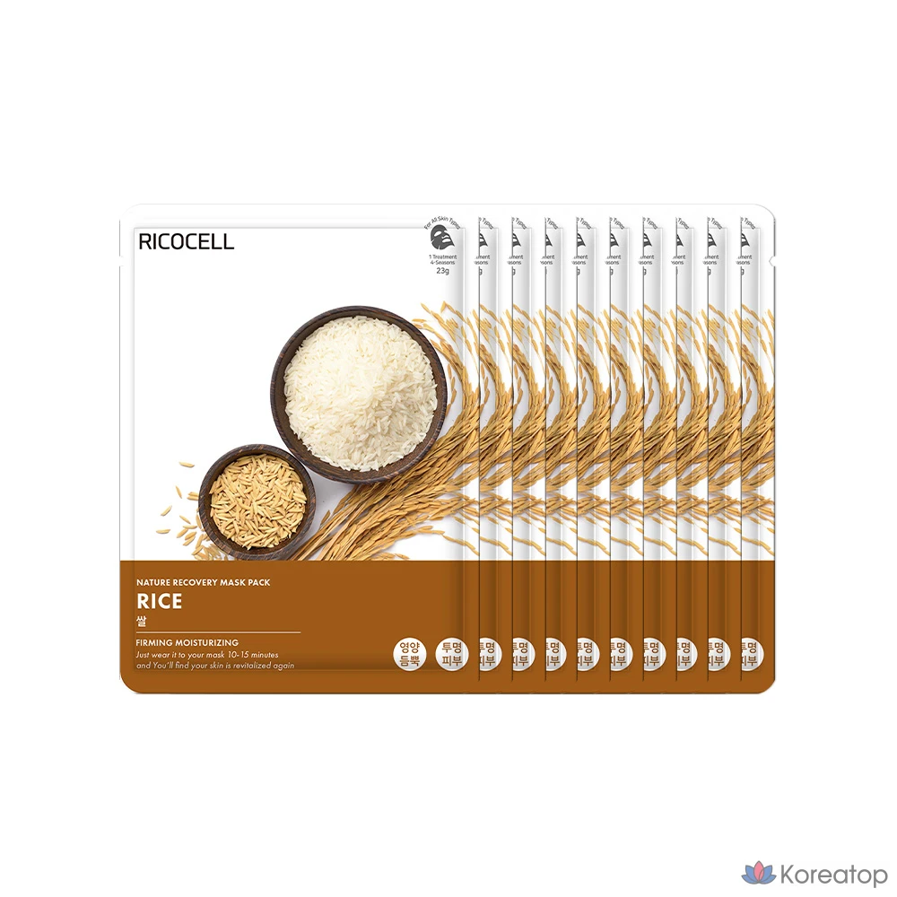 Рисовая маска для лица Ricocell Nature Recovery, 23 г, 10 штук, 5 упаковок.