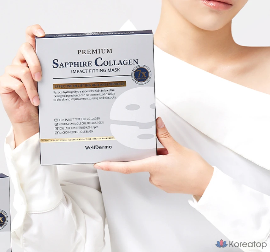 Тканевая маска для лица WellDerma Premium Sapphire Collagen Impact Fitting Mask, 25 г, 24 шт., фото 4
