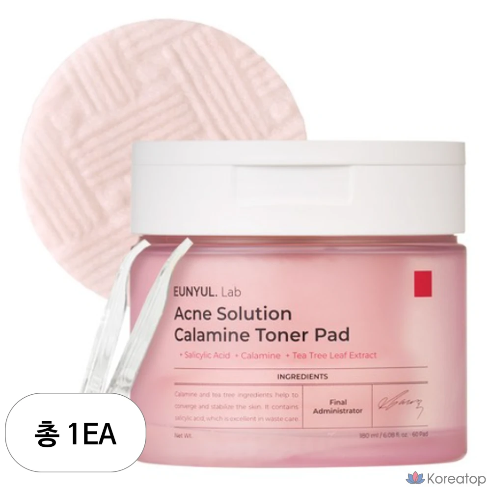 Тонизирующие подушечки Eunyul Lab Acne Solution с каламином, 180 мл, 60 листов, 1 упаковка.