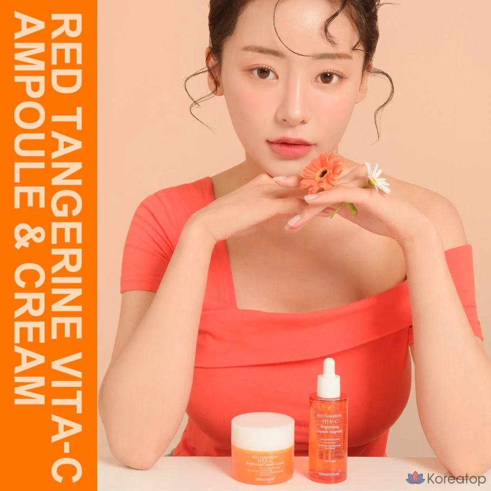 Набор Dermashare Vegan Red Fragrance Vita C Brightening Capsule Serum Whitening Radiance Freckle Spots Wrinkle Care Moisturizing Hydrating Ampoule 50mL + Cream 50mL, 1 шт.