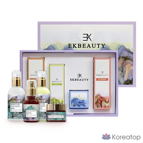 Набор IKEBEAUTY для улучшения состояния кожи, повышения эластичности и увлажнения (4 предмета: увлажняющий крем для лица, увлажняющий лосьон, эссенция для повышения эластичности и крем для повышения эластичности) предназначен для сухой, эластичной и стареющей кожи, 1 набор.