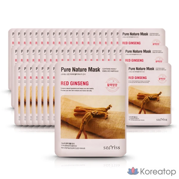 Маска для лица Secret Pure Nature Mask Pack, красный женьшень, 25 мл x 60 листов, 1 упаковка, 60 штук