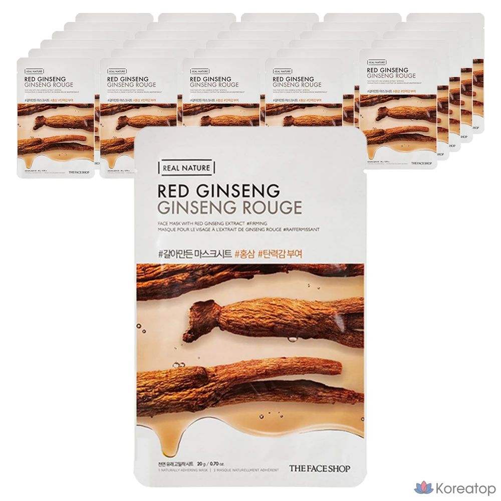 Тканевая маска для лица с молотым красным женьшенем от The Face Shop, 1 упаковка, 30 листов.