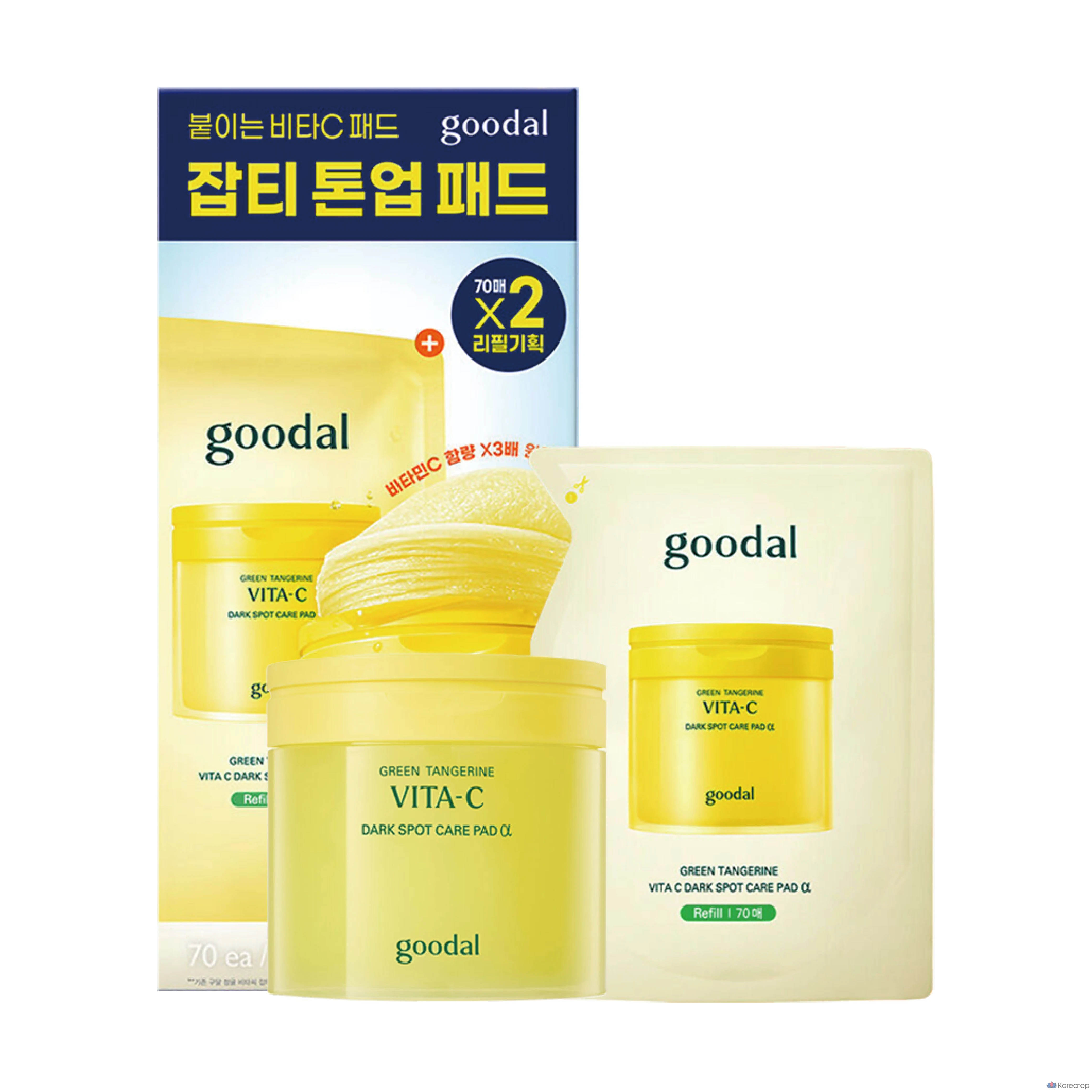 Подушечки для ухода за проблемной кожей Goodal Green Tangerine Vita C, 70 листов, 1 упаковка, 160 мл