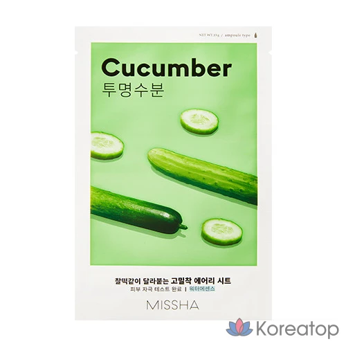 Missha Воздушная клейкая тканевая маска Огурец Набор из 20 листов, 1 упаковка, 20 штук