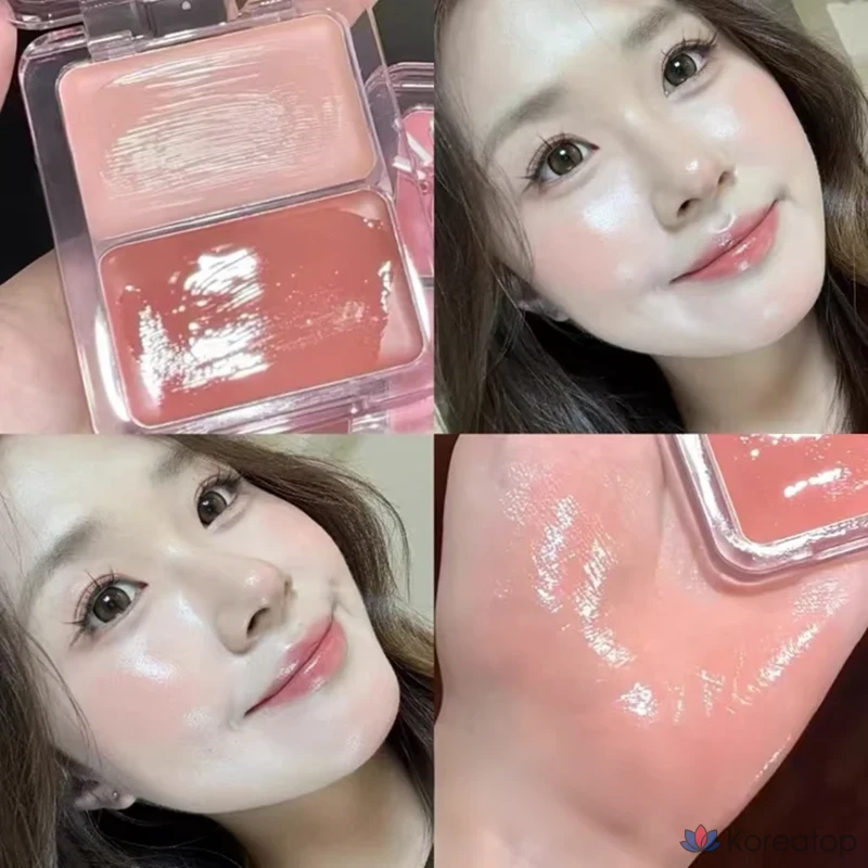 Voltouch Blush Cream Water Glow Dual Cheek Pact Blusher Water Glow Dual Cheek Pact Glass Skin Two-Tone Blusher Cheek Blusher Женские глянцевые румяна NAMING Pink Blusher, 1 шт., карамельный цвет, фото 4
