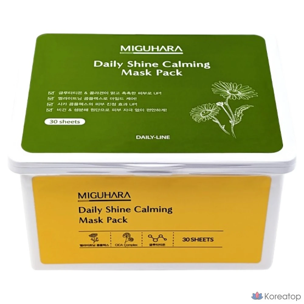 Набор успокаивающих масок для лица Miguhara Daily Shine Calming Mask Pack, 2 сезон, 30 штук, 1 упаковка.
