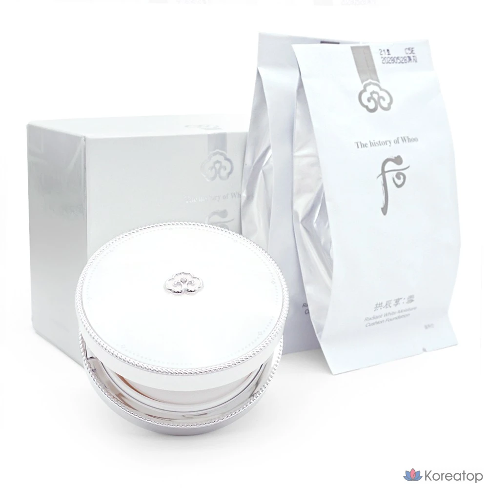 Набор увлажняющей тональной основы The Whoo Gongjinhyangseol Whitening Moisture Glow Cushion Set (основной продукт + сменный блок + сменный блок), № 21, 1 комплект