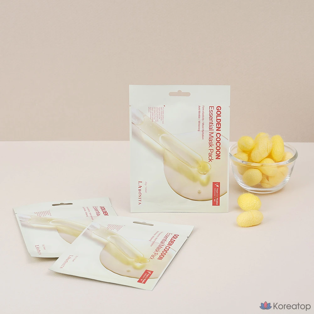 Набор из 30 масок Labonita Golden Cocoon Essential Mask Pack / Увлажнение + Питание + Протеин / Увлажняющая тканевая маска для повышения эластичности / Веганская тканевая маска / Высокоадгезивная тканевая маска, 1 шт., 30 листов
