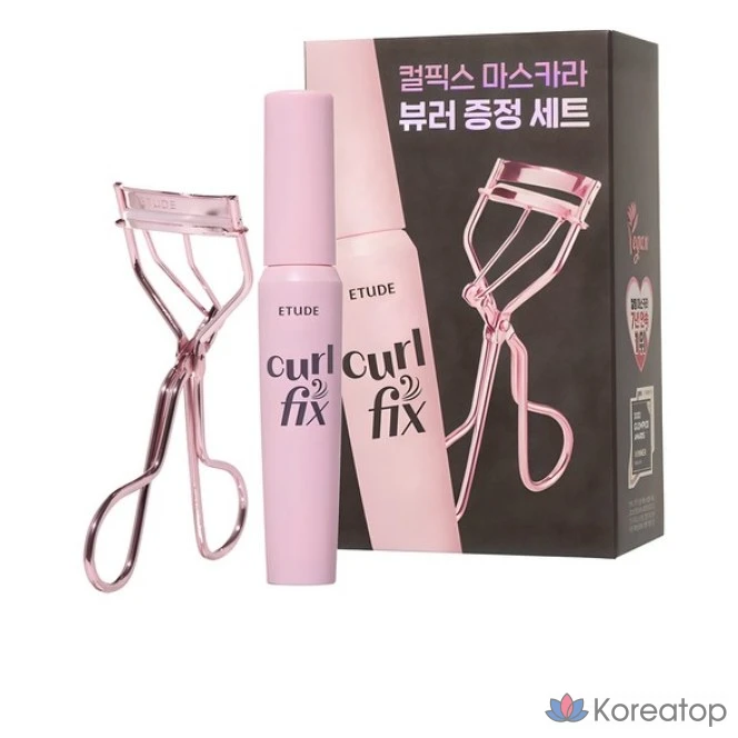 Набор туши для ресниц Etude Curl Fix 8 г + щипцы для завивки ресниц, серо-коричневый, 1 шт.