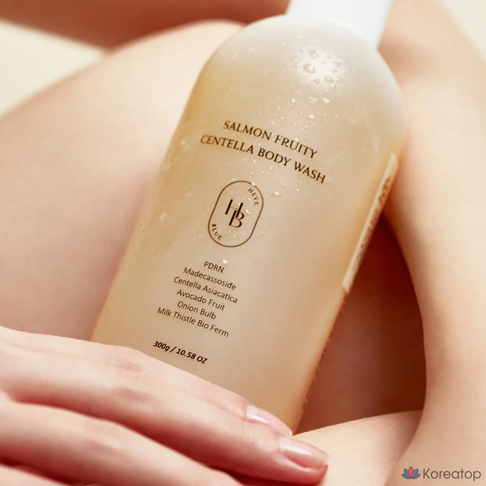 Гель для душа HEVEBLUE с лососем, фруктовым ароматом и центеллой, 1 шт., 300 г