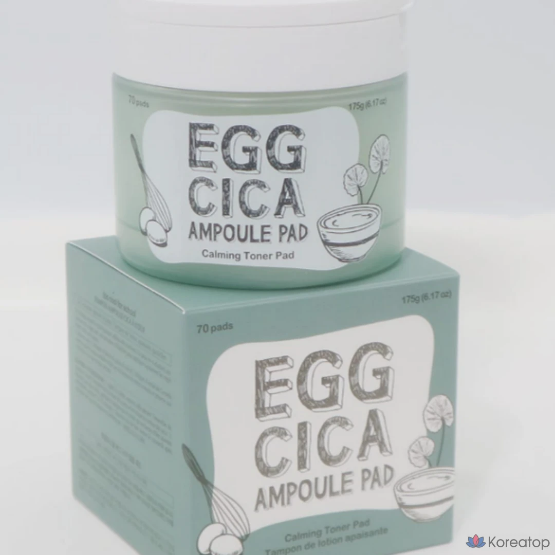 Too Cool For School Egg Cica Ampoule Pad Успокаивающие подушечки для кожи, увлажняющие подушечки, клейкие подушечки, успокаивающие подушечки, подушечки для ежедневного использования, тонизирующие подушечки, маска-пакет, центелла азиатская, 70 листов, 4 упаковки