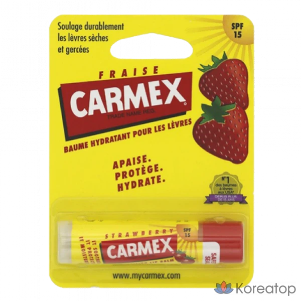 Увлажняющий бальзам для губ Carmex со вкусом клубники PF15 4,25 г, 1 шт.