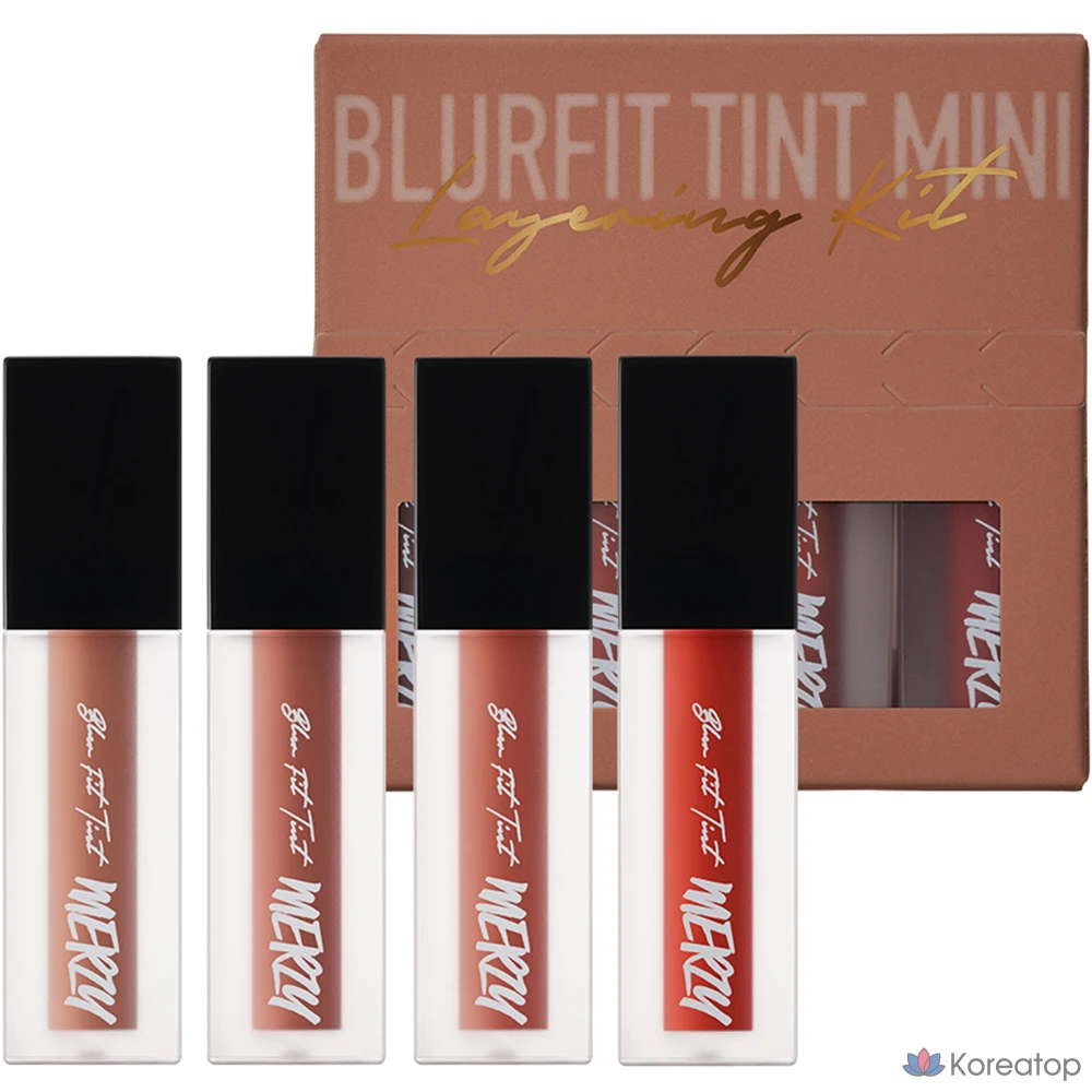 Набор из 4 мини-тинтов для губ MERZY Blurfit Mini Layering Lip Tint 1.5g, BT2 Mysterious + BT3 Narn + BT4 Heeyeol + BT11 Sanggi, 1 шт.