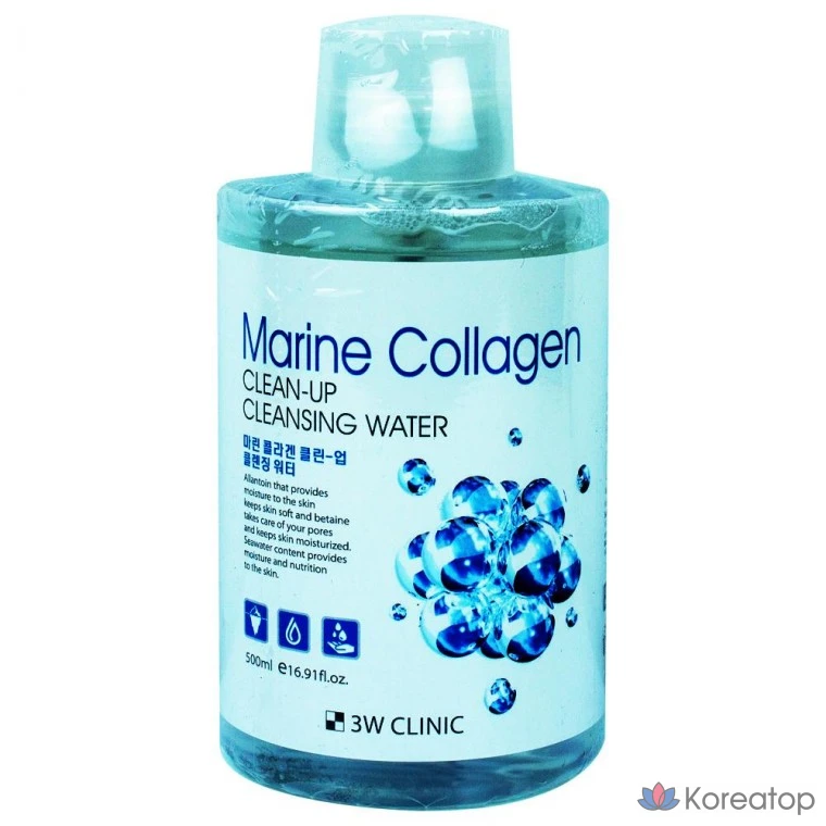 Очищающая вода с морским коллагеном, 500 мл, 3W Clinic