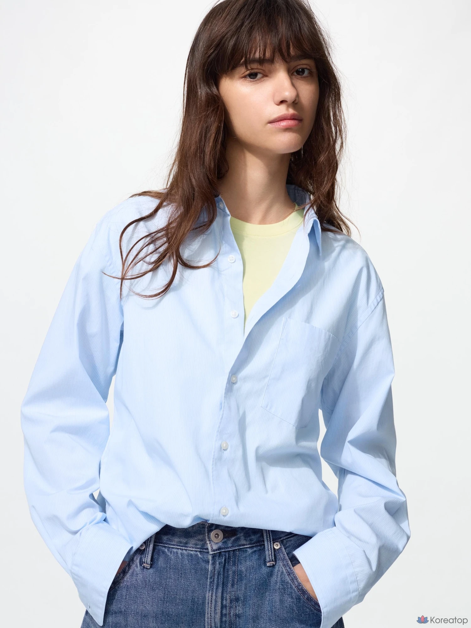 Рубашка Uniqlo Broadcloth Shirt (Regular Collar) Stripe C