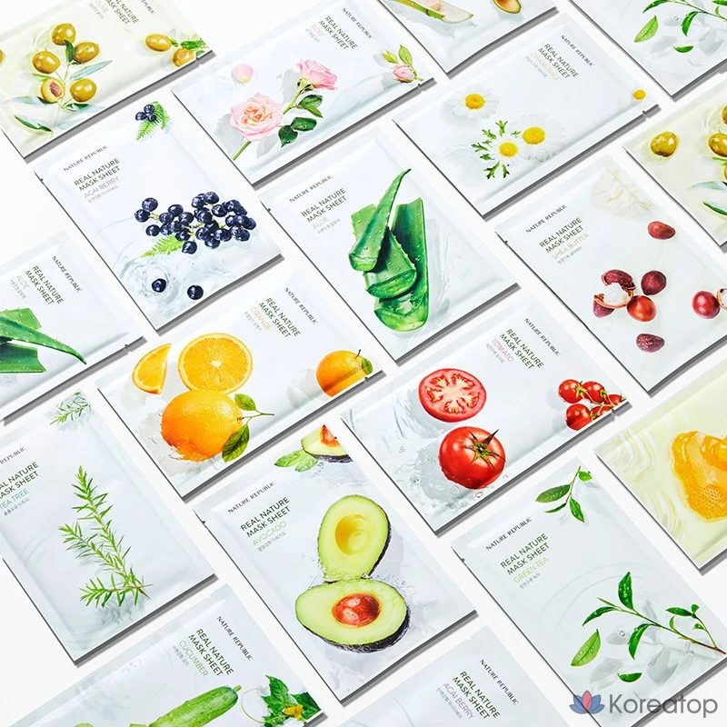 Набор масок для лица Nature Republic Real Nature с ягодами асаи, 30 штук.