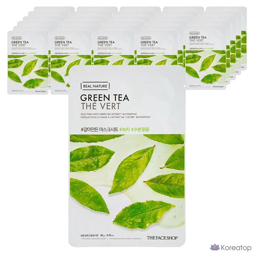 Тканевая маска для лица The Face Shop с зеленым чаем, 30 листов, 1 упаковка.