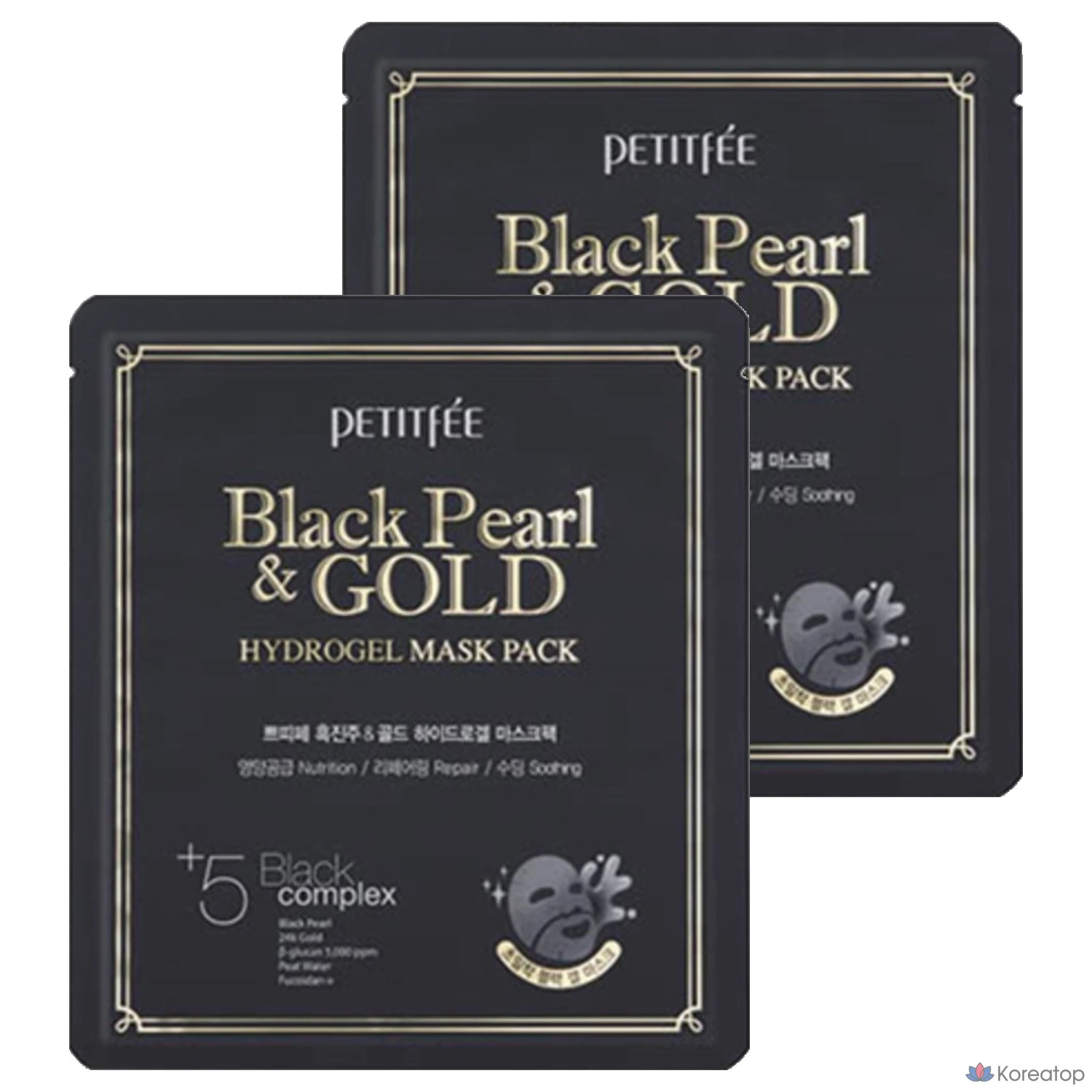 Гидрогелевые маски Petitfee Black Pearl & Gold, 32 г, 5 штук, 2 упаковки.