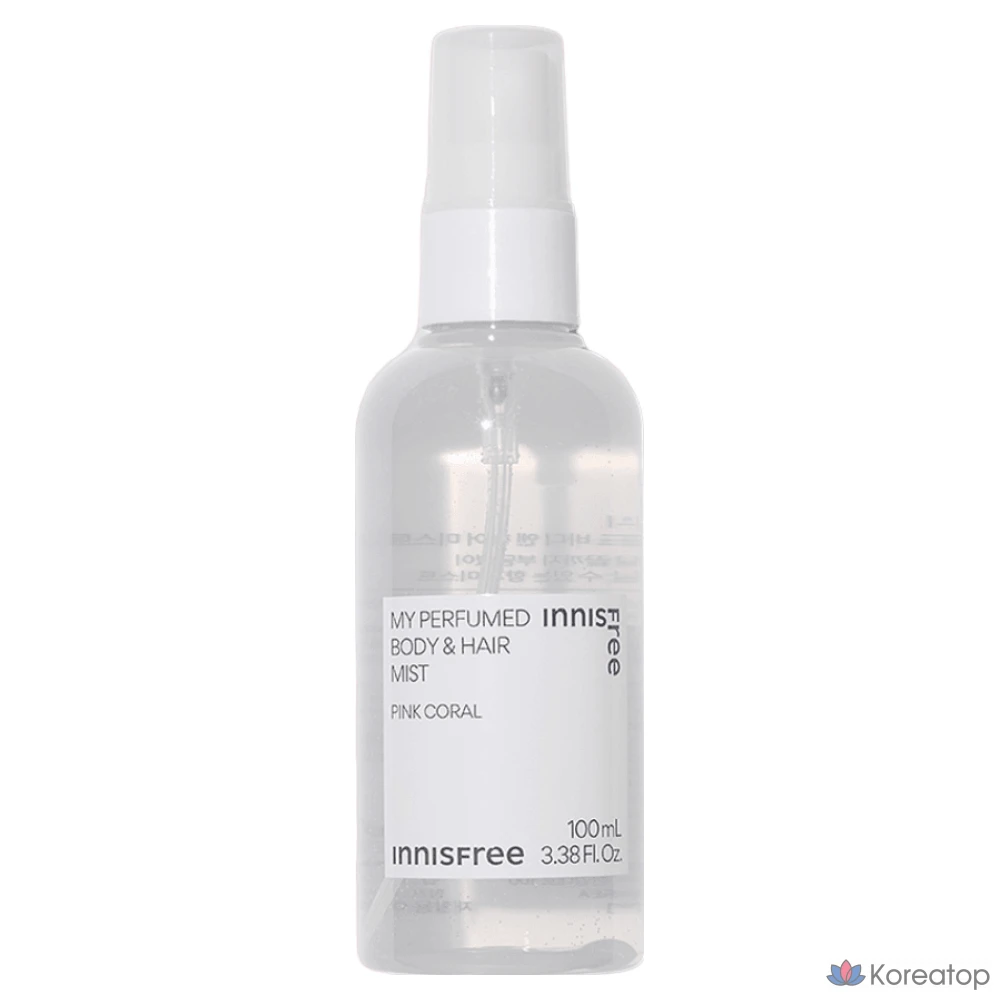 Innisfree Освежающий и нежный парфюмированный спрей для тела и волос, 100 мл, розово-коралловый.
