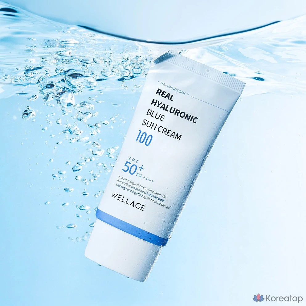 Солнцезащитный крем WELLAGE Real Hyaluronic Blue Sunscreen SPF50+ PA++++, 50 мл, 1 шт.