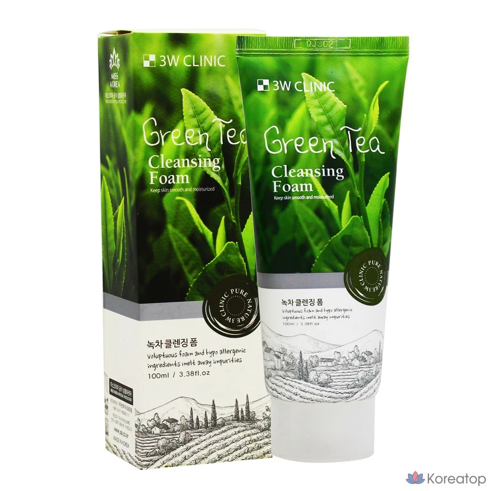Очищающая пенка для лица Zai Cosmetics 3W Clinic с зеленым чаем, 100 мл