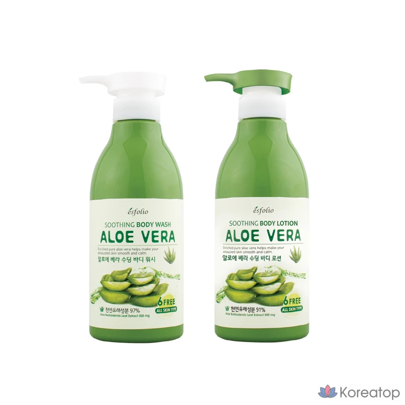 Набор Esfolio Aloe Vera Soothing Body Wash + Body Lotion, 500 мл + 500 мл, 1 шт.