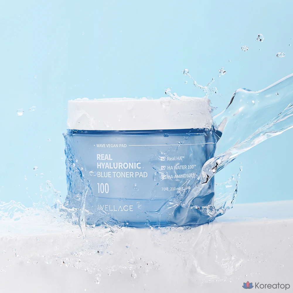 Тонизирующие подушечки WELLAGE Real Hyaluronic Blue 100, 210 мл, 70 листов, 1 упаковка