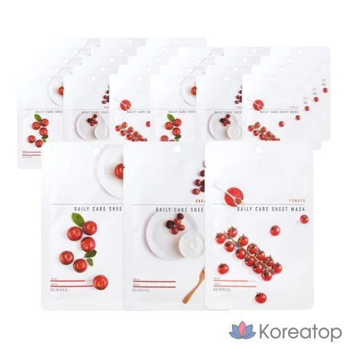 Набор тканевых масок для ежедневного ухода Eunyul: питательная маска с яблоком 10 пенсов + масло ши 10 пенсов + томат 10 пенсов, 30 штук, 2 упаковки.
