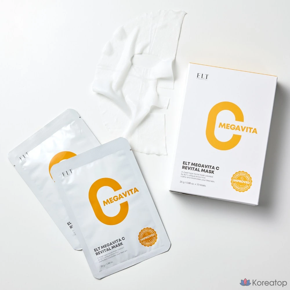 Набор из 3 успокаивающих увлажняющих масок ELT Mega Vitamin C Essence, 10 штук., фото 4