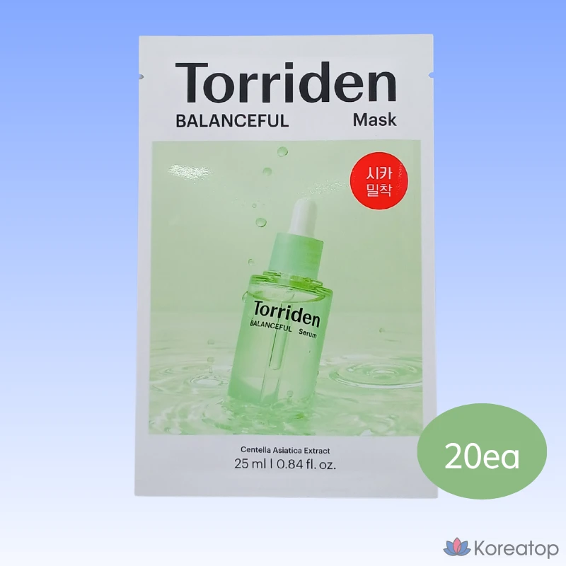 Маска для лица Torriden Balanceful Cica, 25 мл, 10 листов, упаковка 1, 20 штук.